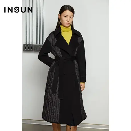 INSUN恩裳奥莱冬季羽绒拼接H型翻领毛呢外套图片