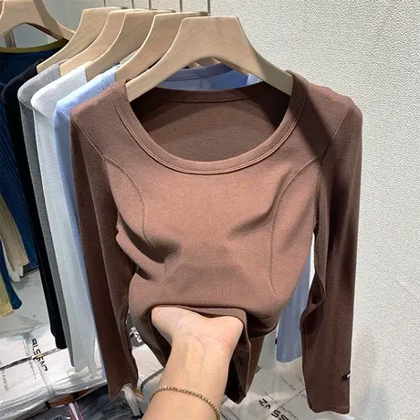 双面德绒内搭打底衫女秋季韩版显瘦修身磨毛短款小个子长袖T恤潮图片