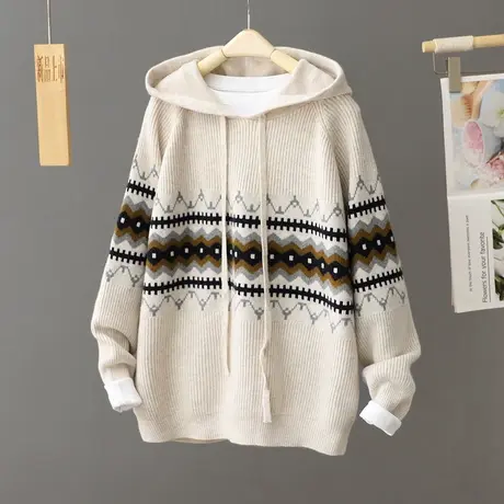 连帽套头毛衣女20223年秋冬季新款休闲中长款外穿打底针织衫上衣图片