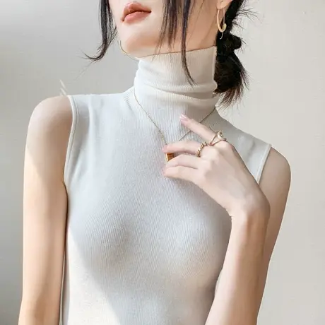 羊毛高领打底衫女2025春季修身显瘦毛衣堆堆领背心内搭无袖针织衫商品大图