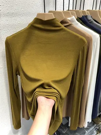 早秋季半高领针织衫女长袖2022年新款螺纹内搭修身T恤打底衫上衣商品大图