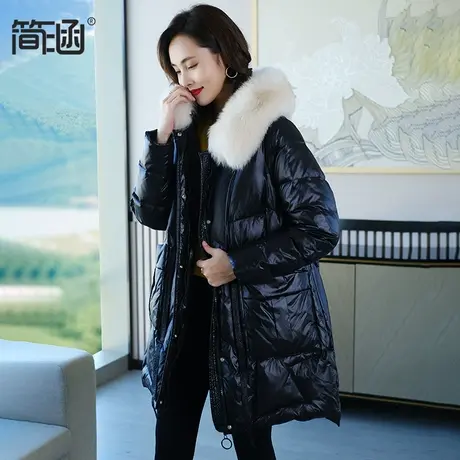 羽绒服女中长款2021冬季新款大毛领韩版连帽修身休闲时尚保暖外套商品大图