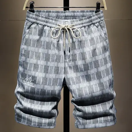 夏天薄款格子休闲短裤男五分裤男士沙滩中裤子男花短裤潮牌马裤男图片