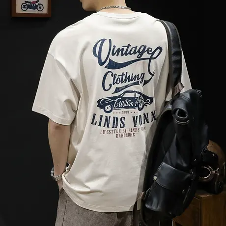 重磅短袖t恤男夏季潮牌2023新款宽松加肥加大码男士印花体恤圆领商品大图