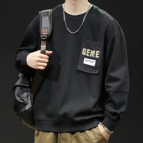 潮牌重磅卫衣男春秋款美式圆领男款衣服春季2024新款长袖大码毛线商品大图