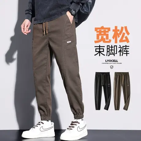 潮牌束脚美式痞帅春季2024年新款男士宽松九分工装休闲裤子春秋款图片