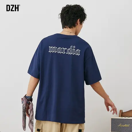 男士藏青色全棉t恤男短袖潮牌百搭宽松半袖体恤男装2023新款夏季图片
