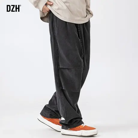 男士垂感灯芯绒裤子男款秋季2024新款黑色阔腿裤美式伞兵裤休闲裤商品大图