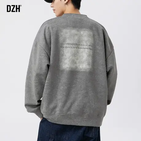 男士灰色圆领卫衣秋季男美式重磅潮牌运动外套2023新款情侣装秋装商品大图