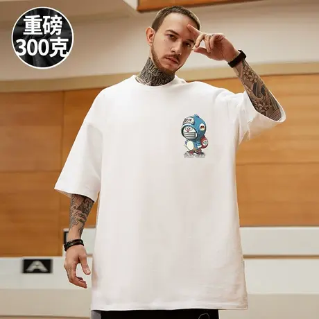 摩严重磅300克潮牌胖子男装大码宽松日系卡通联名短袖T恤大码半袖图片