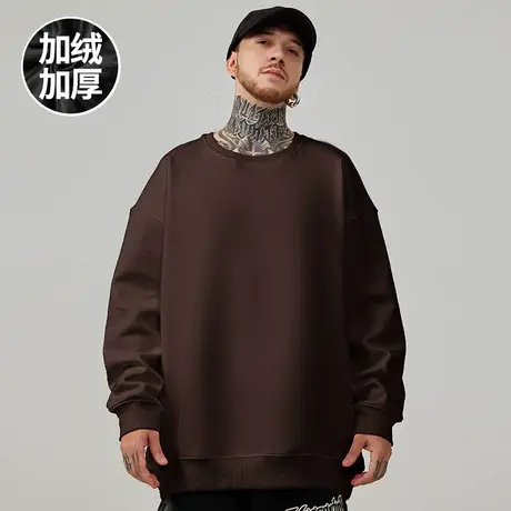 重磅卫衣大码秋冬款圆领加绒加厚胖子纯色无帽男春秋潮牌宽松男生图片