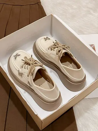 韩系小皮鞋女春季2023新款圆头百搭英伦风复古乐福鞋系带厚底单鞋图片