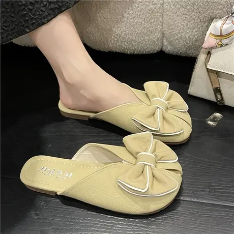 包头半拖鞋女外穿2024年新款夏季时尚百搭平底蝴蝶结法式软底凉拖商品大图
