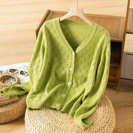 享永子镂空羊毛针织开衫女文艺复古宽松显瘦上衣休闲2023春夏新款图片