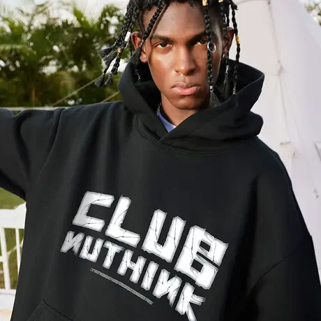 Nuthink美式潮牌字母连帽卫衣男春秋款加绒加厚宽松情侣保暖外套商品大图