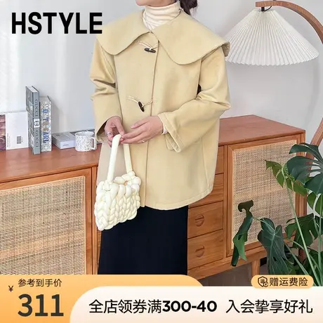 韩都衣舍2023春装新款女装宽松上衣短外套百搭翻领毛呢外套DX3009图片