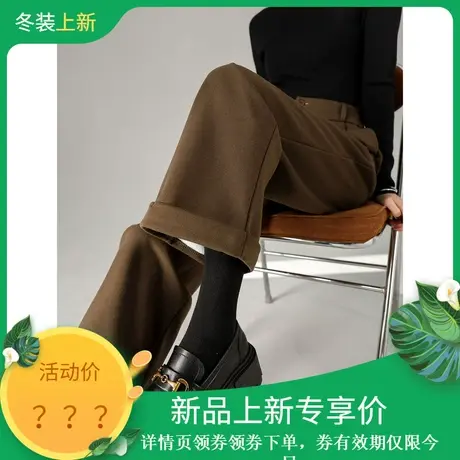 时尚气质休闲裤2023年冬季新款女百搭高腰显瘦直筒加绒厚款长裤商品大图