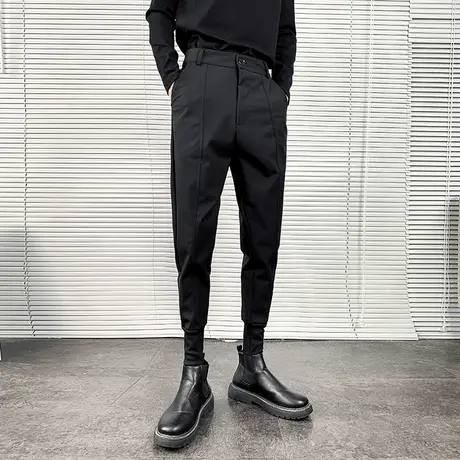 秋冬季男休闲裤裤子修身潮流百搭时尚个性潮牌纯色西裤ins小脚裤商品大图