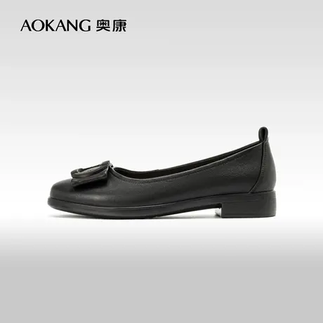 奥康女鞋 2024春季新款金属方扣浅口方头女士简约通勤低跟单鞋商品大图