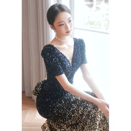 主持人鱼尾晚礼服女气质高档新款2023爆款高级感端庄大气年会高贵图片