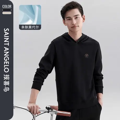 报喜鸟2023秋季新款男士时尚休闲长袖卫衣百搭潮流连帽上衣T恤男商品大图