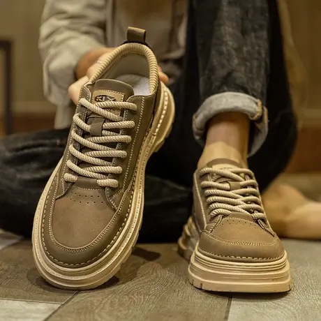 男鞋夏季透气英伦风潮流工装马丁靴男士低帮真皮运动板鞋休闲皮鞋图片