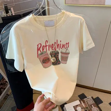 新疆棉正肩白色短袖T恤女装内搭纯色2024年圆领夏季简约体恤上衣商品大图