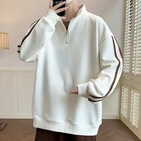 半拉链卫衣男春秋款条纹运动长袖t恤男潮牌青少年外套春季打底衫T图片