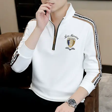 半拉链设计感卫衣男春秋季潮牌欧洲站T恤休闲高端刺绣打底体恤衫商品大图