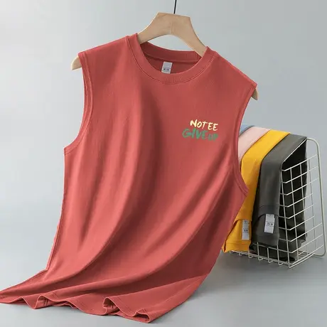 男士背心夏季纯棉无袖t恤健身跨栏运动坎肩篮球字母印花宽肩汗衫图片