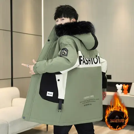2023冬季新款男士加绒加厚派克服中长款棉衣连帽棉袄潮流个性棉服图片