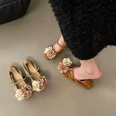 平底设计感花朵晚晚风单鞋鞋子女2024新款爆款春季配裙子玛丽珍鞋商品大图