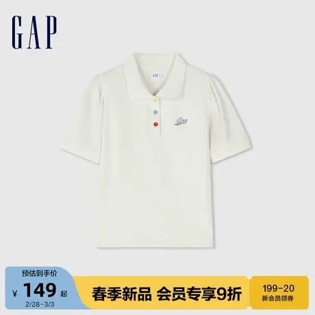 Gap女装2024春季新款亲肤柔软彩扣泡泡袖polo领短袖T恤上衣890005图片