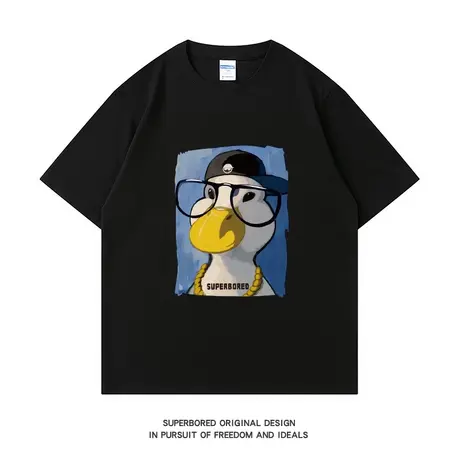 ins港风潮铺趣味鸭子印花纯棉短袖T恤男女宽松情侣半袖体恤上衣图片