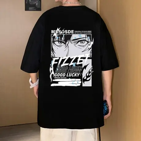日系高街动漫纯棉夏季短袖t恤男2024新款美式潮牌半袖情侣上衣服商品大图