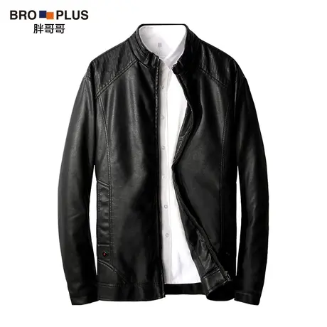 胖哥哥胖子皮衣男士加肥加大码潮流宽松PU机车皮夹克男肥佬外套图片