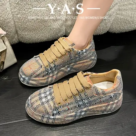 板鞋女设计感小众厚底百搭单鞋2024新款水钻休闲鞋子时尚潮流圆头商品大图