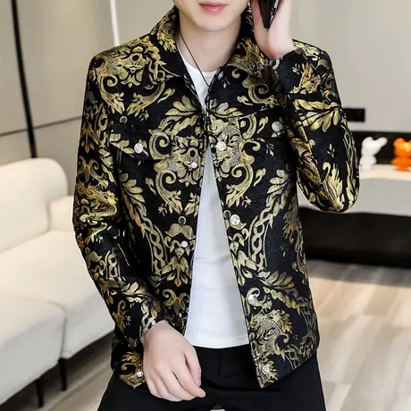 夹克男士秋季个性时尚休闲痞帅潮流翻领外套中国风男装高级感褂子商品大图