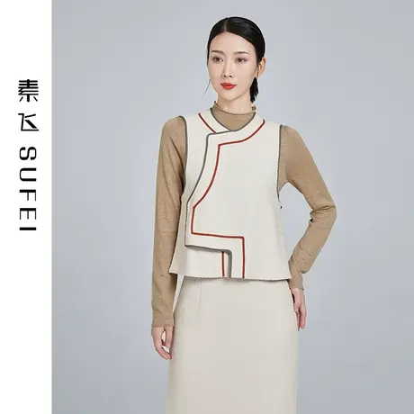 素飞新中式背心马甲女设计感小众2023春新款复古毛呢外套短款上衣商品大图