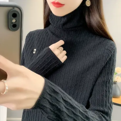 高领毛衣女打底衫2023秋冬新款套头内搭长袖上衣堆堆领外穿针织衫图片