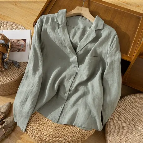 享永子亚麻小西服女士文艺复古宽松显瘦休闲西装外套春秋2023新款图片