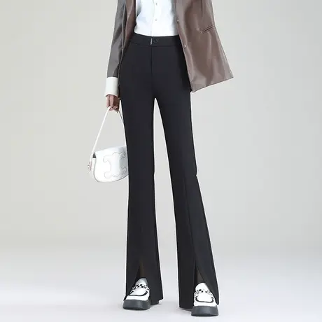 黑色微喇裤垂感开叉西装裤秋季2023新款喇叭裤时尚休闲裤高腰长裤商品大图
