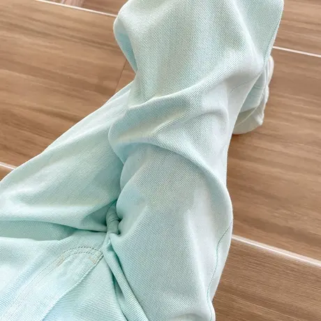 浅绿色阔腿牛仔裤女秋冬2023款高腰直筒宽松窄版小个子显瘦拖地裤商品大图