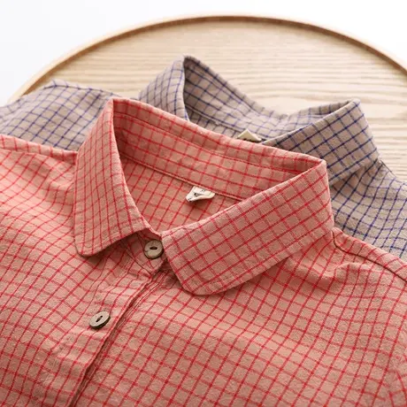 2020年春秋季新款文艺长袖小格子衬衫女港风复古百搭韩版宽松外套图片