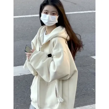 奶fufu日系卫衣女连帽春秋薄款oversize外套开衫宽松慵懒风上衣潮图片