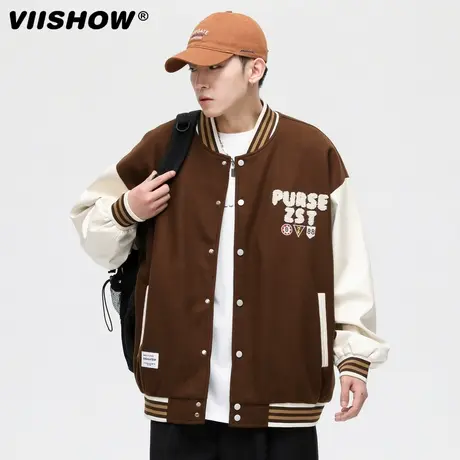 VIISHOW夹克男生秋季美式潮牌宽松青少年棒球服外套男春秋款上衣商品大图