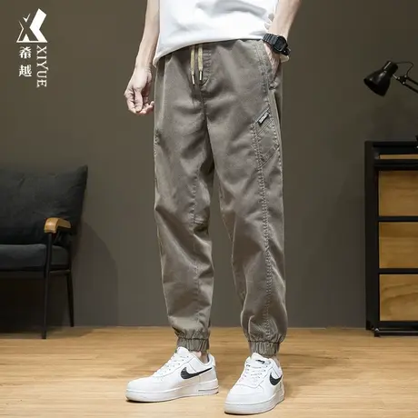 秋季新款仿牛仔休闲裤男宽松大码九分裤男士秋冬加绒束脚工装裤子商品大图