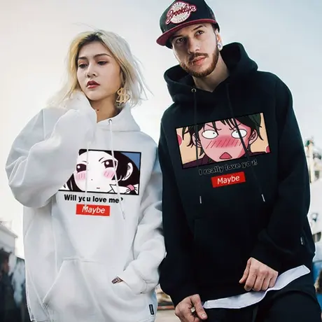 情侣装加肥加大码连帽卫衣加绒学生男潮卡通宽松胖子情侣外套冬季商品大图