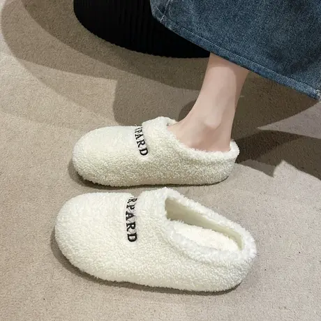 2023年羊羔毛毛鞋字母刺绣包头懒人凉鞋托室外穿半拖鞋平底鞋女鞋商品大图