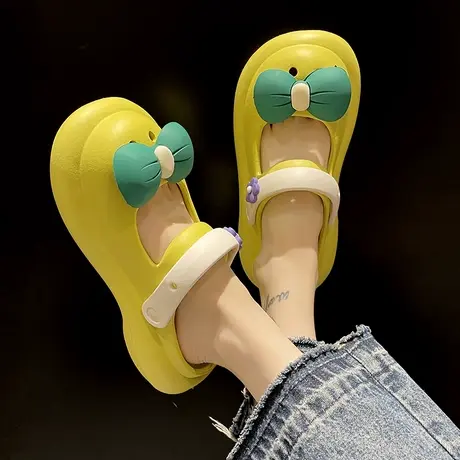 玛丽珍洞洞鞋女夏季外穿可爱蝴蝶结两穿防滑踩屎感厚底包头凉拖鞋商品大图